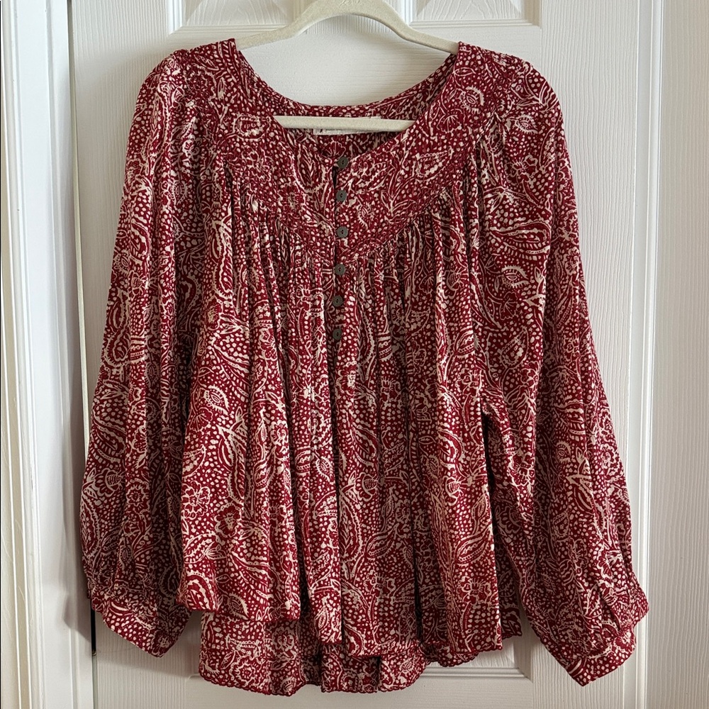 We The Free Red and White Paisley Blouse